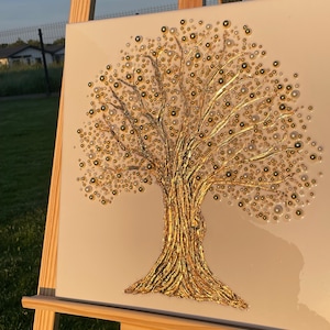 Unique piece, Original epoxy resin painting, Luxurious art, Gold elements, Decoration, gold tree