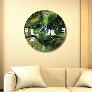 Handmade Green Resin Wall Clock | Geode Epoxy Art | Modern Home Decor