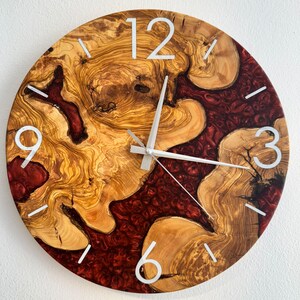 Wood Wall Clock, Made to order Epoxy and Olive Wood Wall Clock, Home gift, Live Edge Rustic Olive Wood Wall Clock
